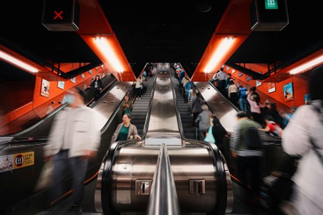 View of escalator in Hong Kong metro