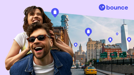 Happy couple exploring city and bounce locations
